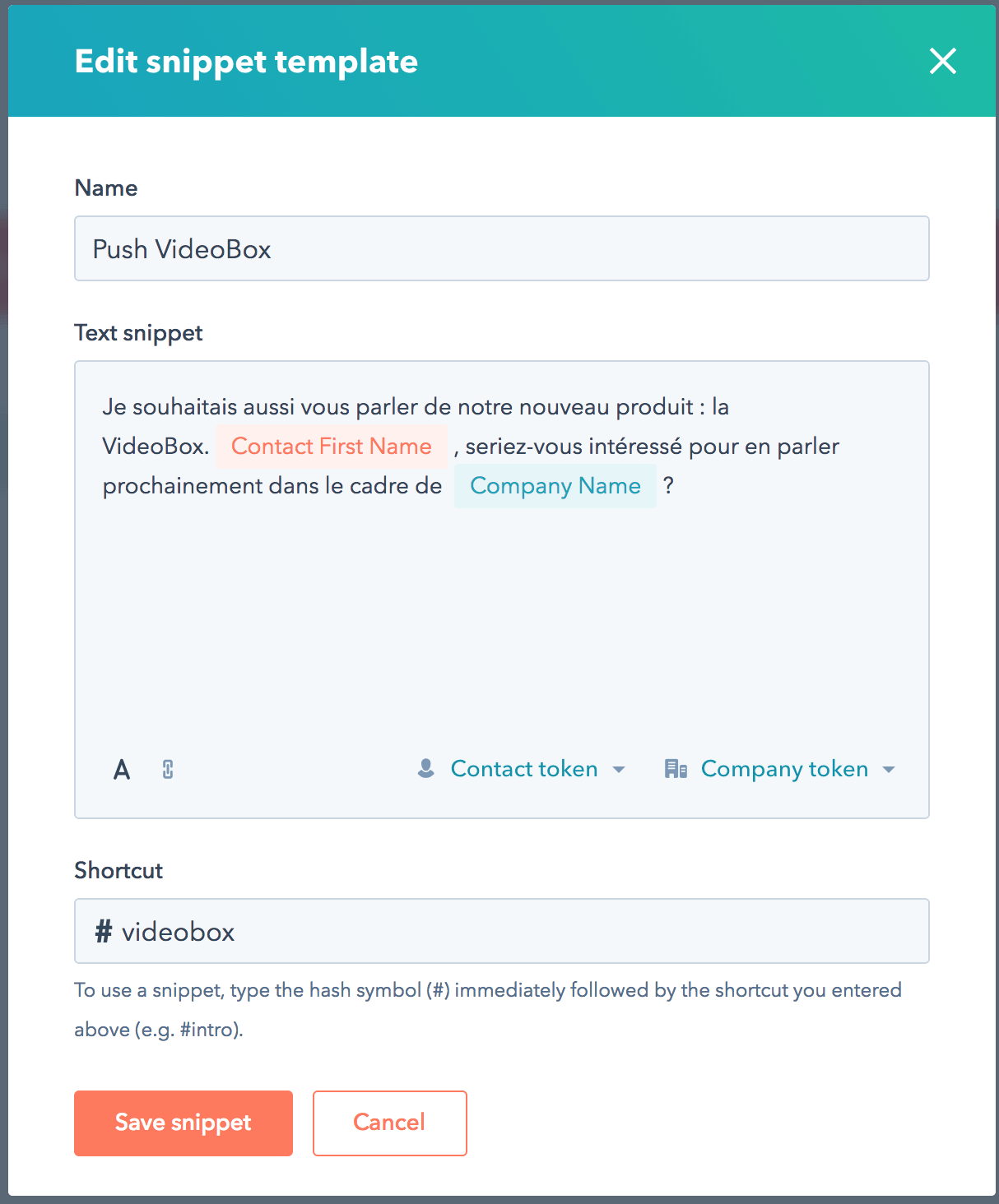 snippets editing HubSpot