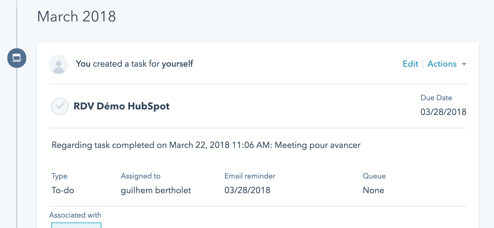 task manager timeline HubSpot