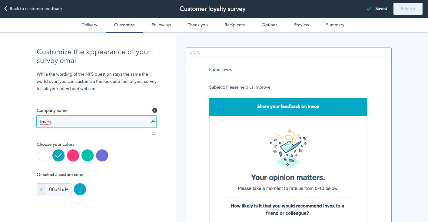 HubSpot Service questionnaire NPS et feedback
