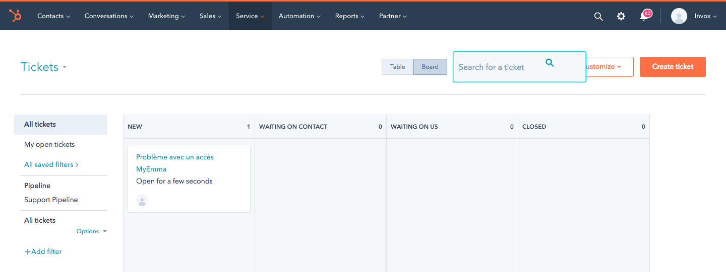 pipe de tickets HubSpot Service
