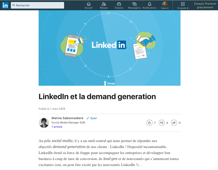 Exemple d'une tribune LinkedIn Pulse