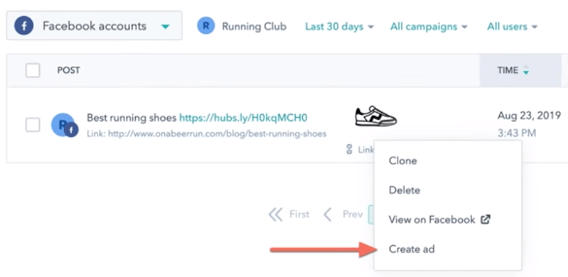 hubspot facebook ad