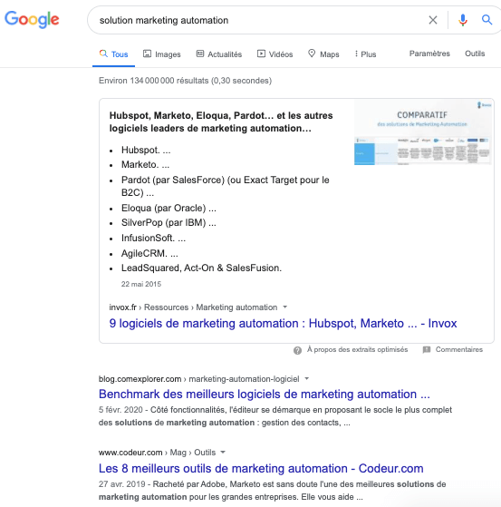 featured snippet actualités 2020