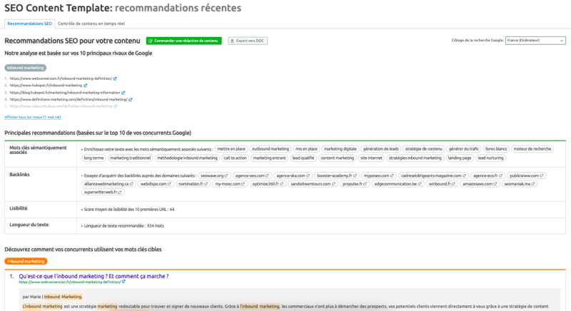 Outil SEO content template Semrush