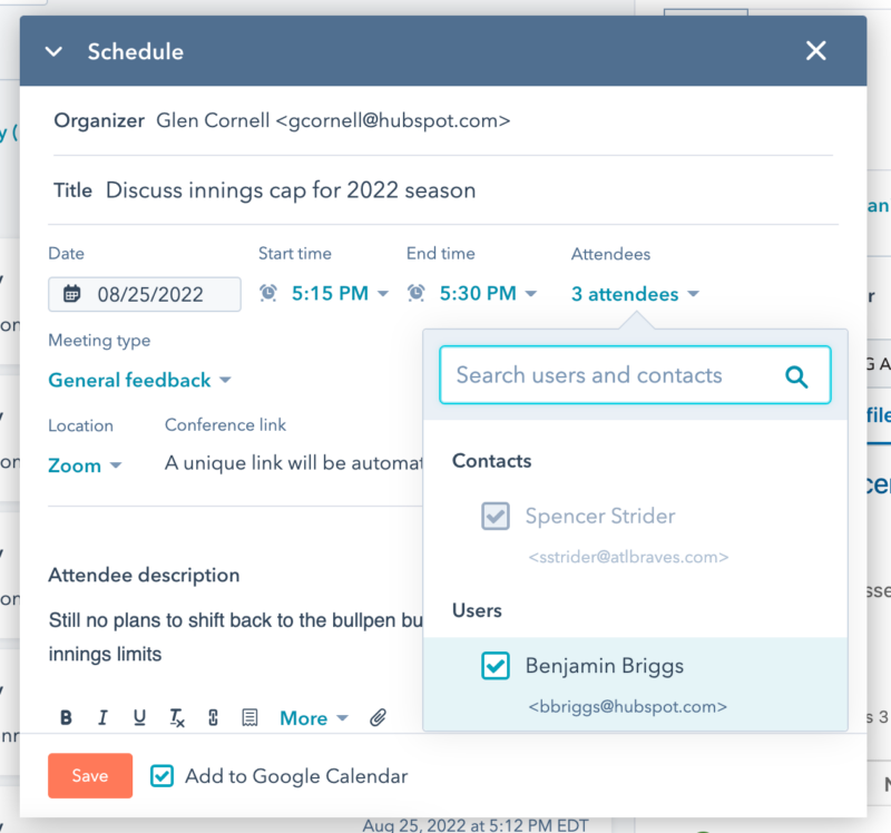 Programmation d’une réunion à partir du CRM