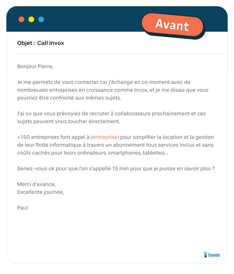 Cold mail n°1 prise de contact - Avant