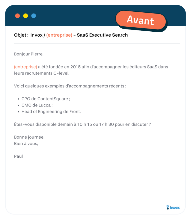 Cold mail n°2 partage de cas clients - Avant
