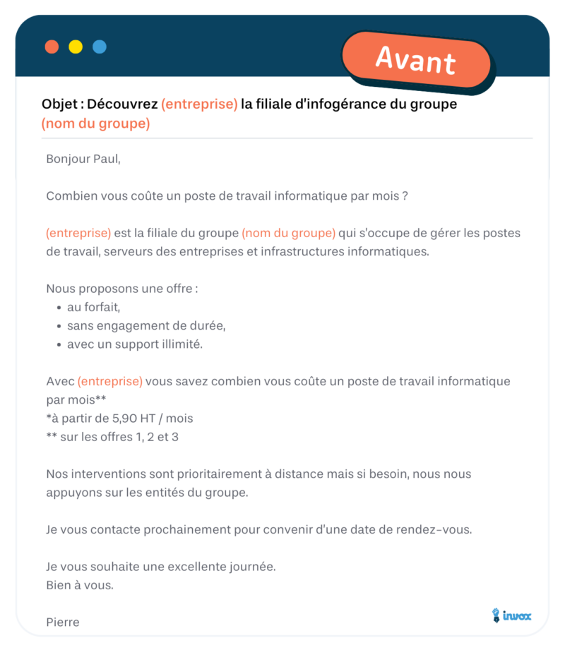 Cold mail n°3 push d’une offre commerciale - Avant