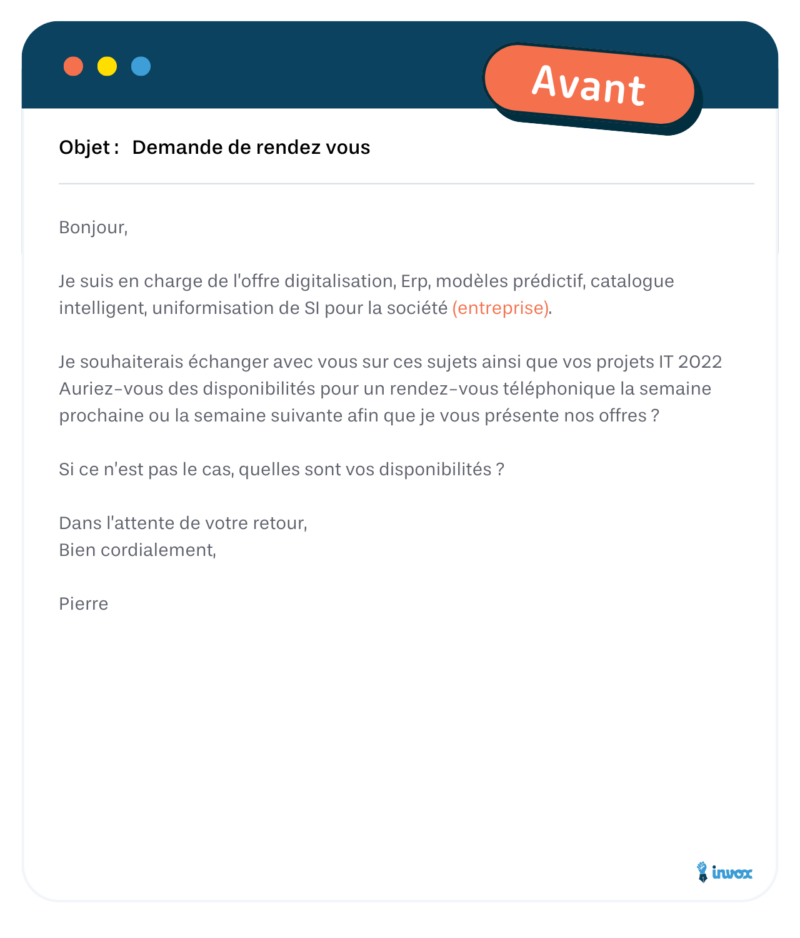Cold mail n° 5 demande de rendez-vous - Avant