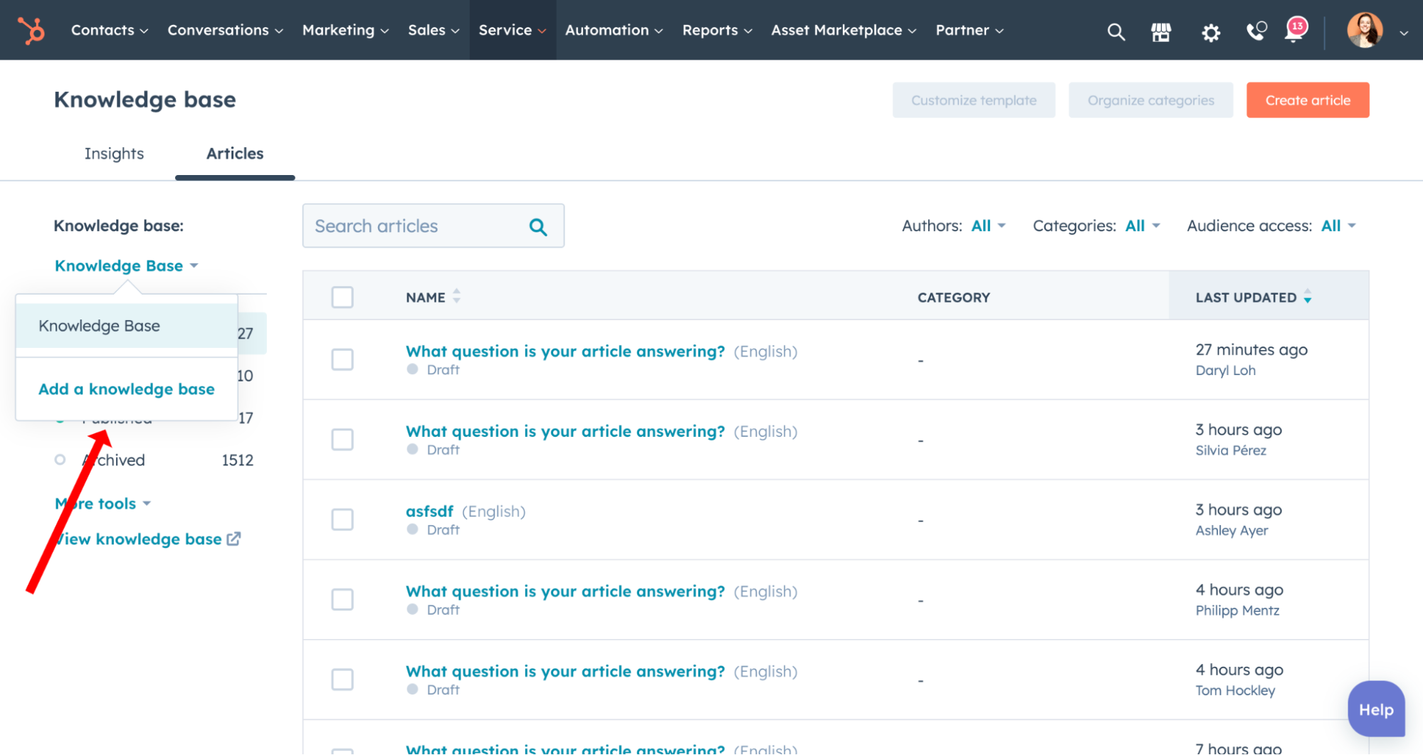 Knowledge Base HubSpot