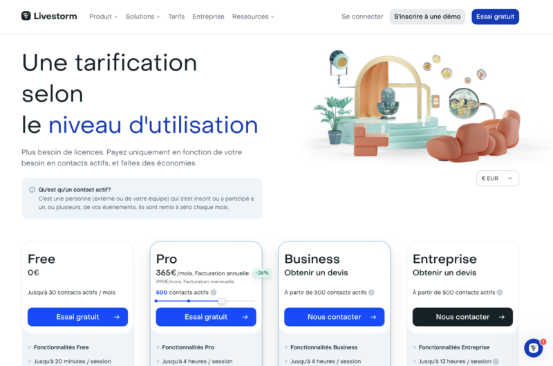 Logiciel de webinaire Livestorm : une tarification selon votre niveau d'utilisation