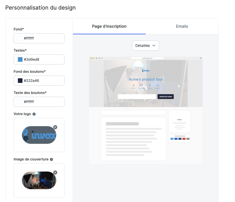 Logiciel de webinaire Livestorm : personnalisation du design