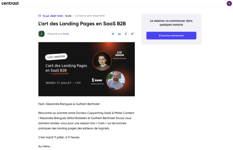 Logiciel de webinaire Contrast : le résultat !