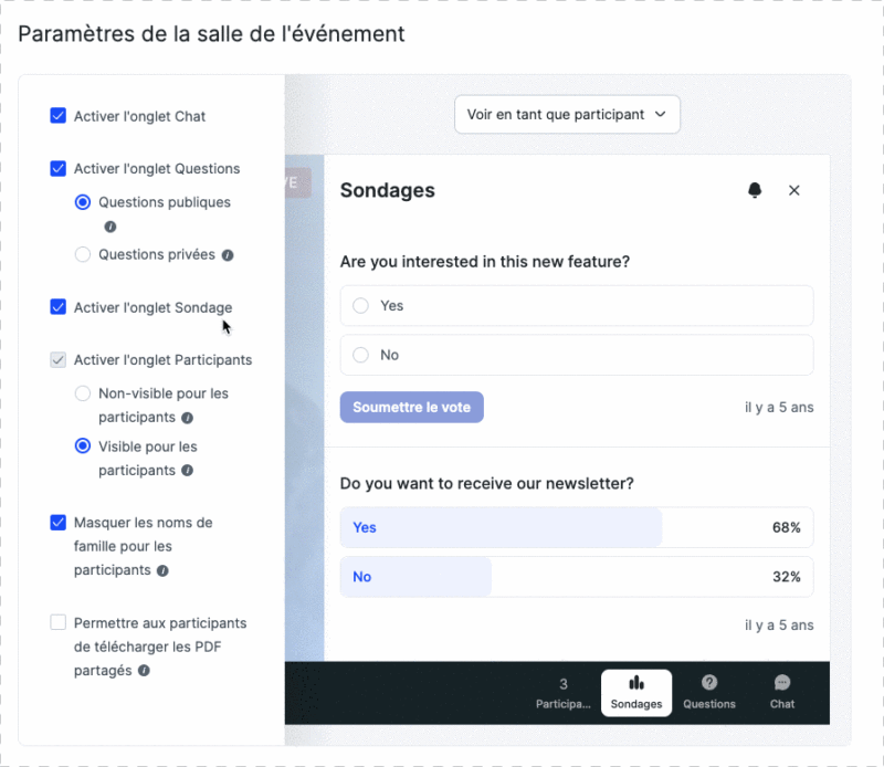 Logiciel de webinaire Livestorm : paramètres de la salle de l'événement