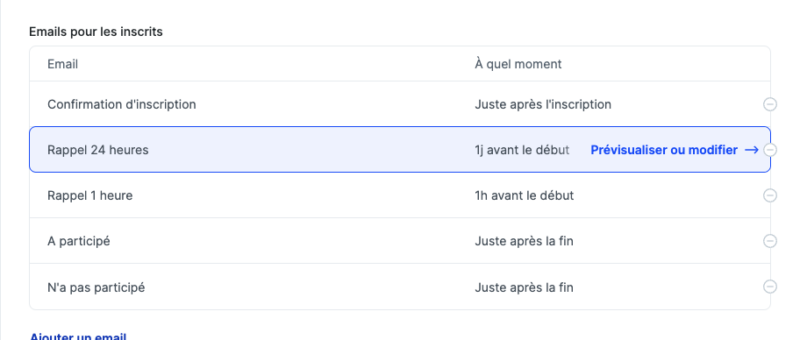 Logiciel de webinaire Livestorm : emails pour les inscrits