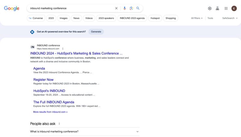 Le bouton Generate de Google SGE sur la SERP