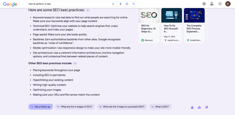 Le mode conversationnel de Google SGE