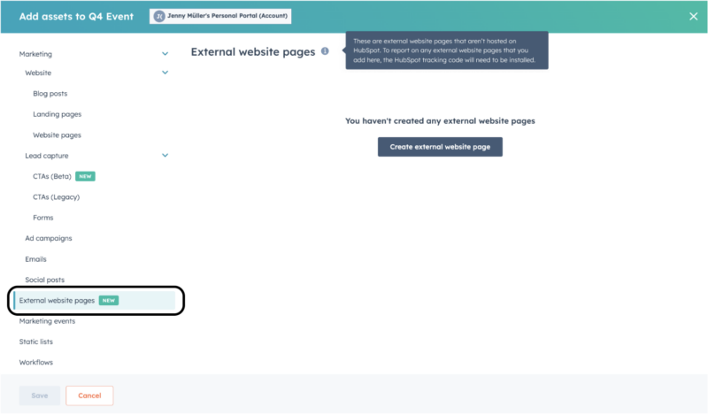Ajout des « pages de sites web externes » aux campagnes