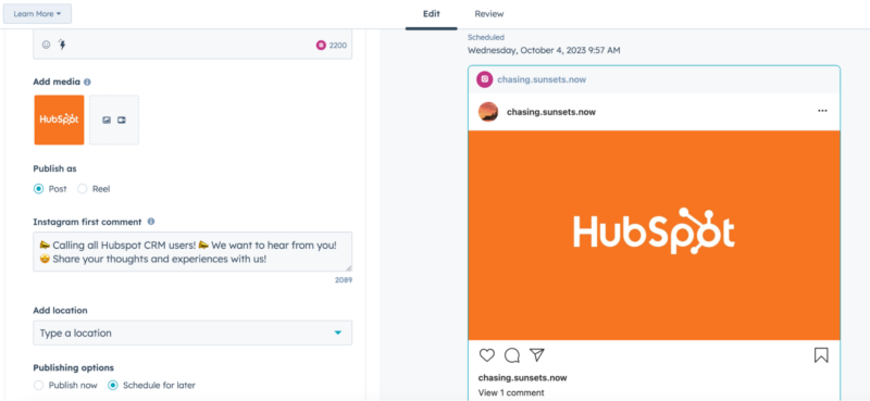 Prise en charge du premier commentaire Instagram