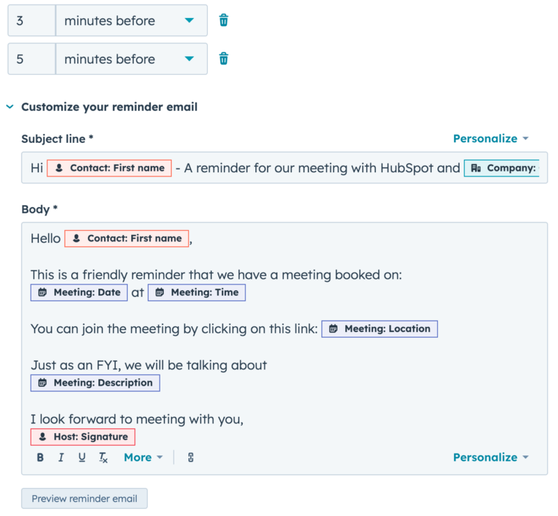 Personnalisation des emails de rappel HubSpot