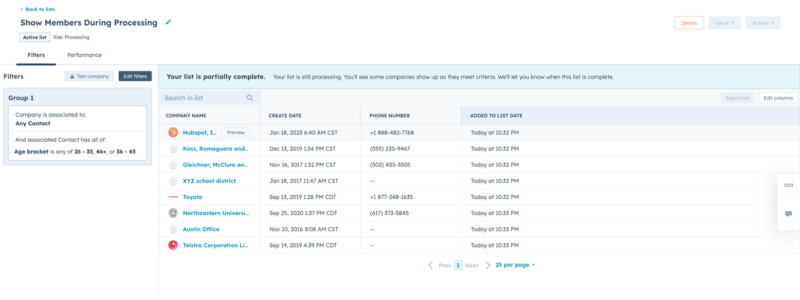 HubSpot : création de listes