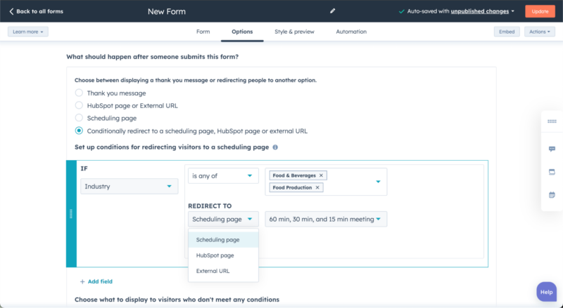 HubSpot : routage d'URL formulaires