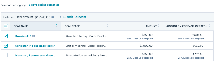 Montants fractionnés : affichage des montants des contrats dans HubSpot