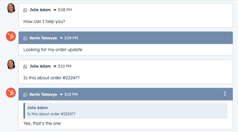 Visibilité des réponses aux messages Whatsapp - Nouveautés HUbSpot mars 2024