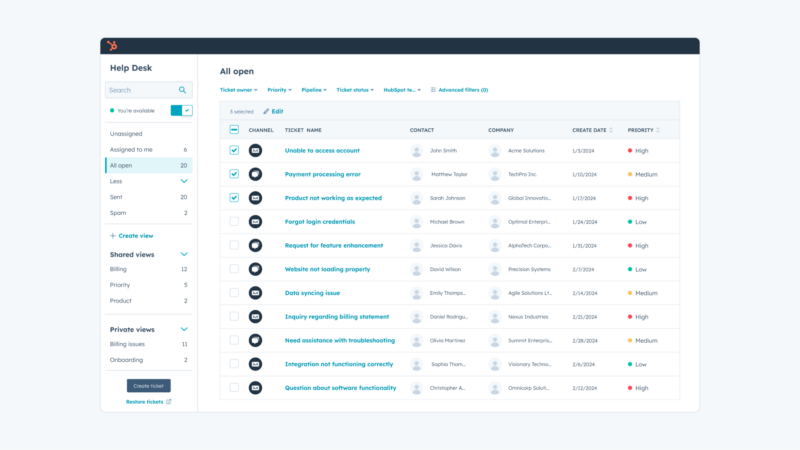 Modifications de tickets dans le Help Desk HubsSpot - Nouveautés HUbSpot mars 2024