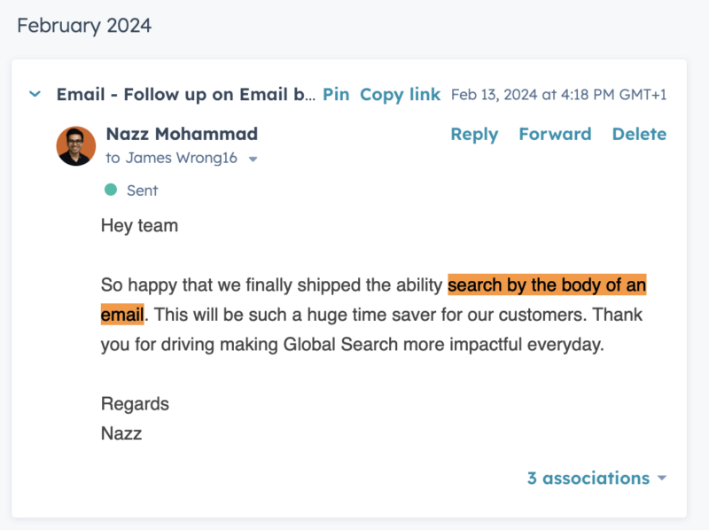 Recherche globale d'email - Nouveautés HUbSpot mars 2024