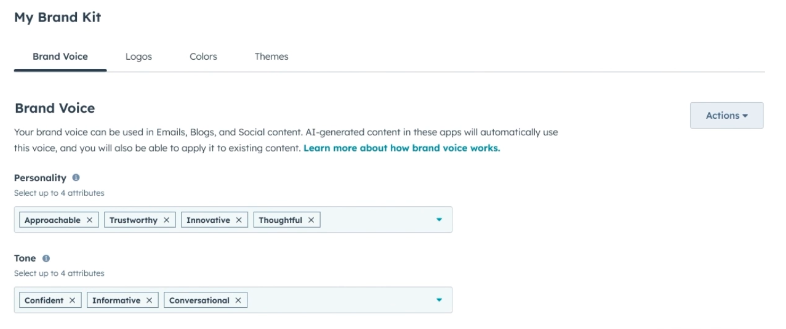 Hubspot Content Hub Brand Voice
